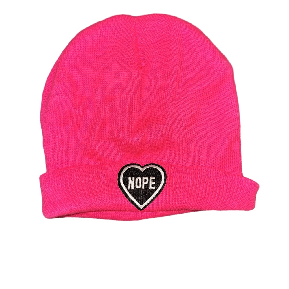 Pink Heart Patch “Nope” Beanie